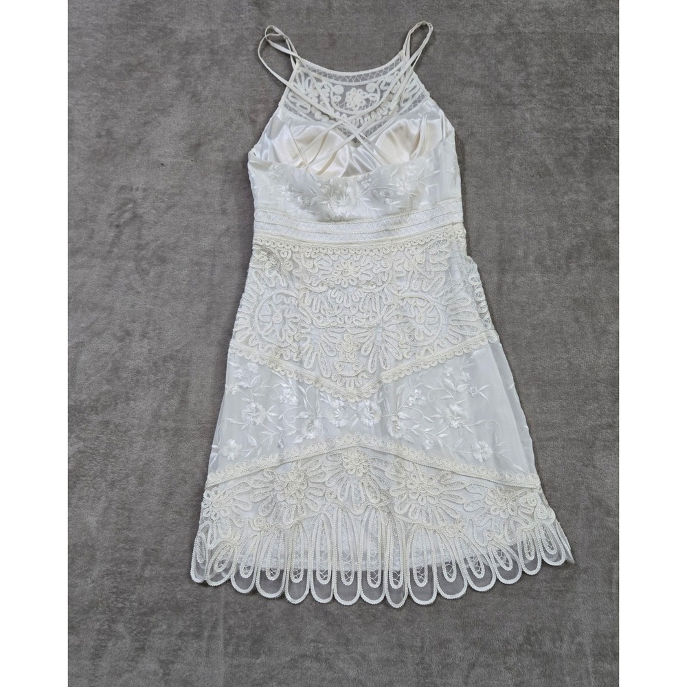 Sue Wong Nocturne Dress 6 White Lace Embroidered Cocktail Boho Wedding Reception